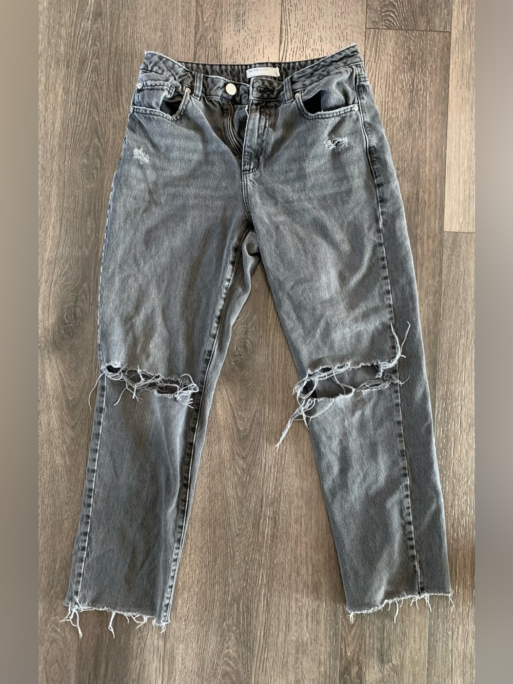 Garage Women's Washed Black/Gray Ripped Straight Leg Jeans